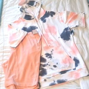 Short Sleeved Tie Dye Hoodie & Shorts set